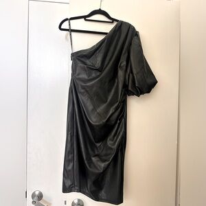 Rachel Roy black faux leather one shoulder dress size M